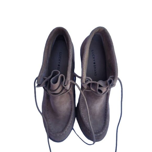 Lucky Brand Stacked Wedge Ankle Bootie Womens Size 9 Tan Leather - Picture 8 of 10